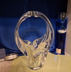 Crystal Glass top handle vase vintage